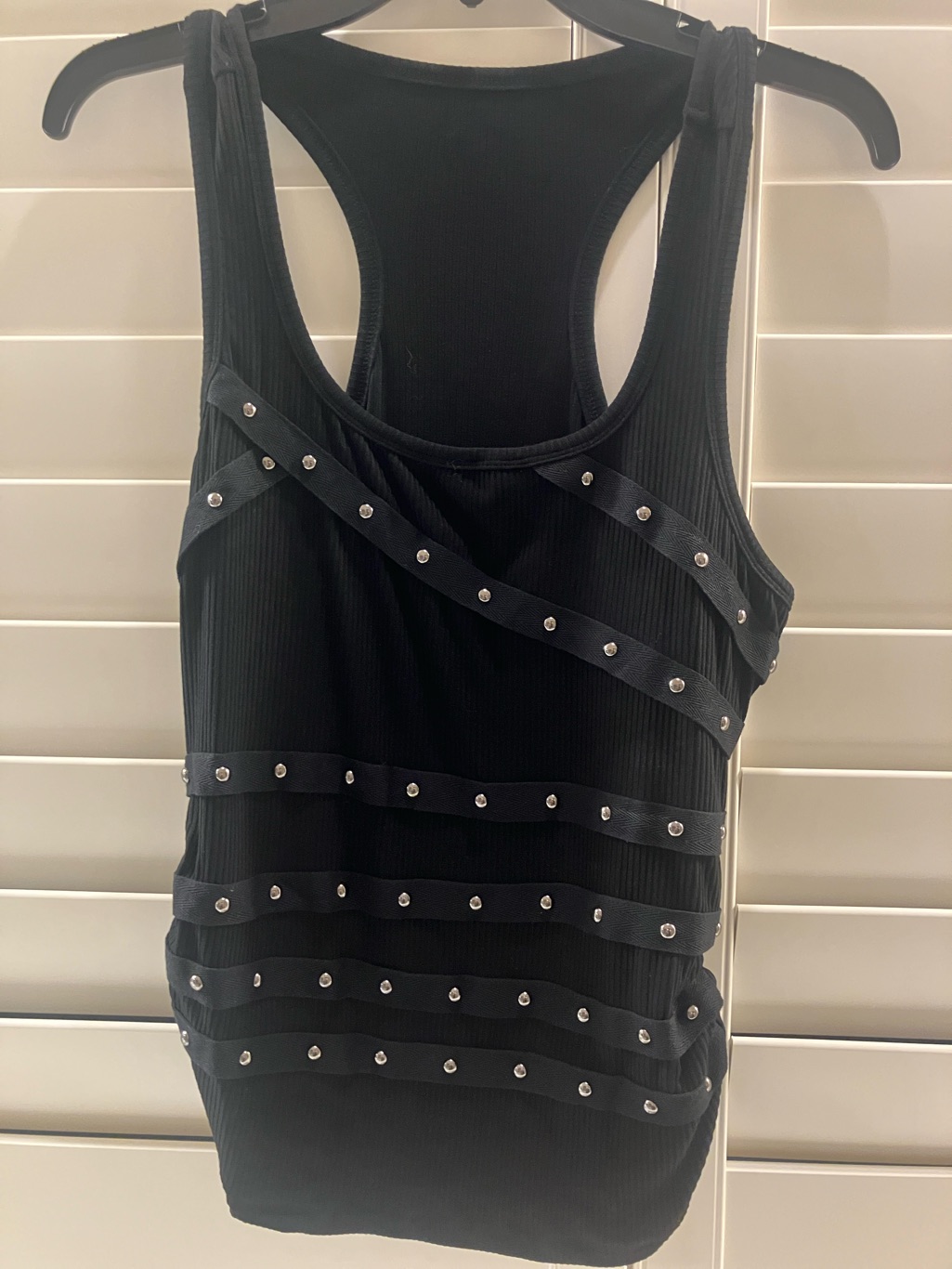 New Black Studded Ribbed Racerback Tank Top